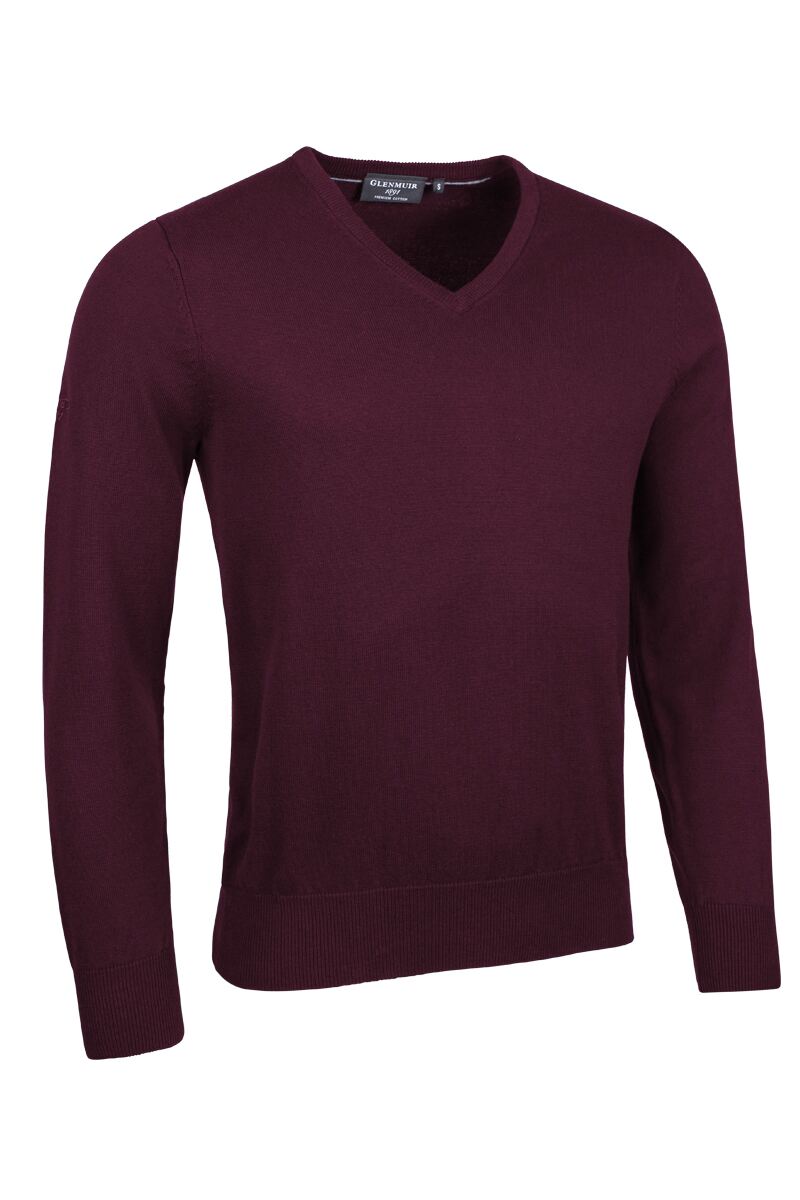 Mens V Neck Cotton Golf Sweater Bordeaux XL