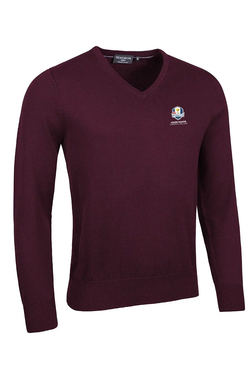Official Ryder Cup 2027 Mens V Neck Cotton Lightweight Golf Sweater Bordeaux XL