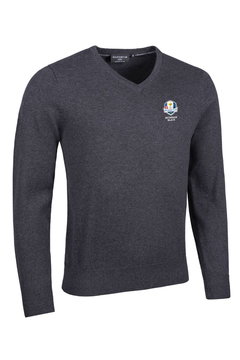 Official Ryder Cup 2025 Mens V Neck Cotton Golf Sweater Charcoal Marl XL