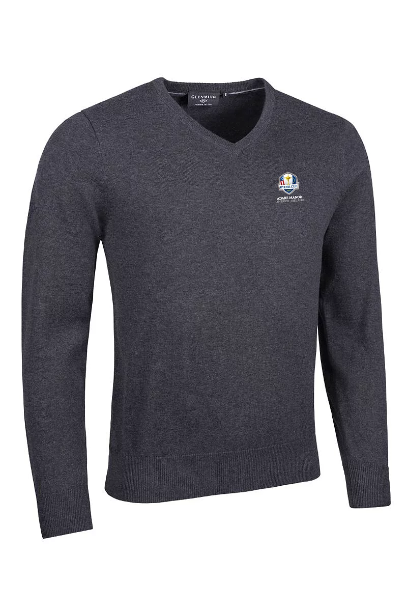 Official Ryder Cup 2027 Mens V Neck Cotton Lightweight Golf Sweater Charcoal Marl S