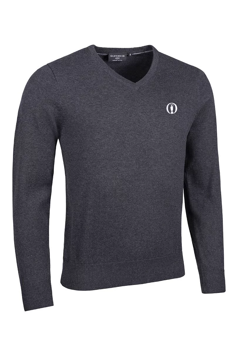 Official Ryder Cup 2027 Mens V Neck Cotton Lightweight Golf Sweater Charcoal Marl XXL