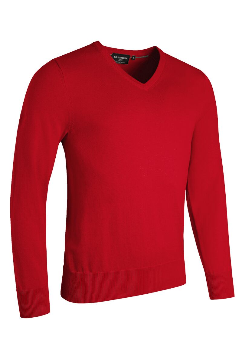 Mens V Neck Cotton Golf Sweater Garnet XL
