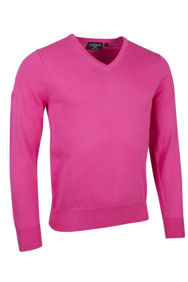 Mens V Neck Cotton Golf Sweater Hot Pink XXL