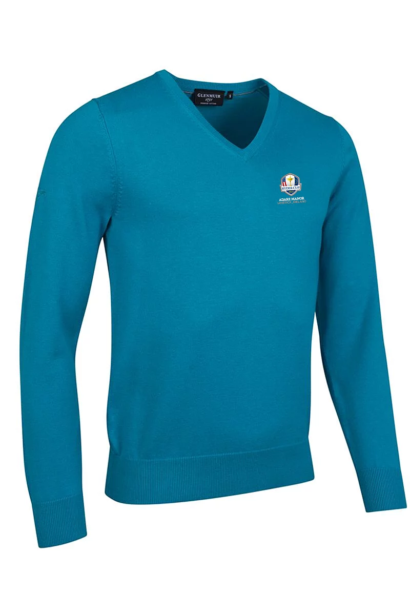 Official Ryder Cup 2027 Mens V Neck Cotton Lightweight Golf Sweater Lagoon XL