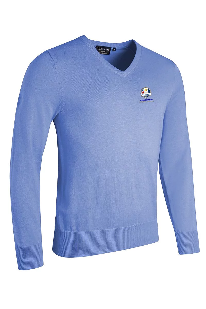 Official Ryder Cup 2027 Mens V Neck Cotton Lightweight Golf Sweater Light Blue XXL