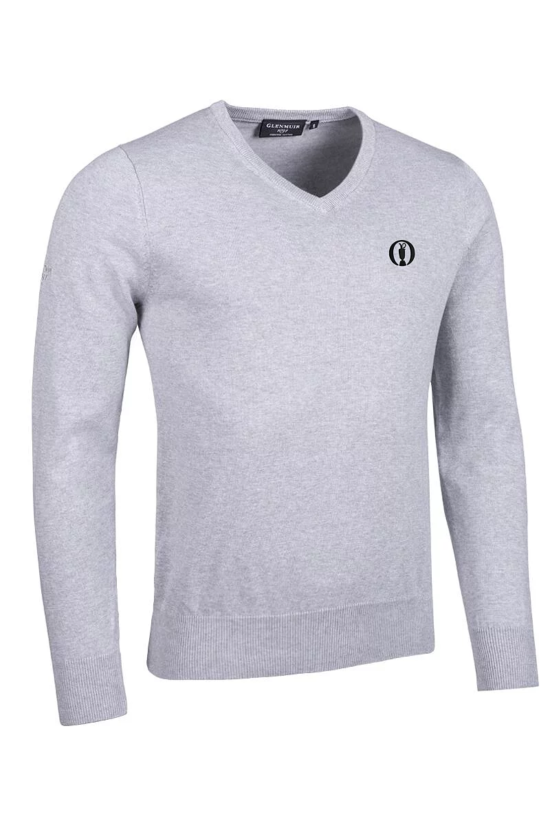 Official Ryder Cup 2027 Mens V Neck Cotton Lightweight Golf Sweater Light Grey Marl L