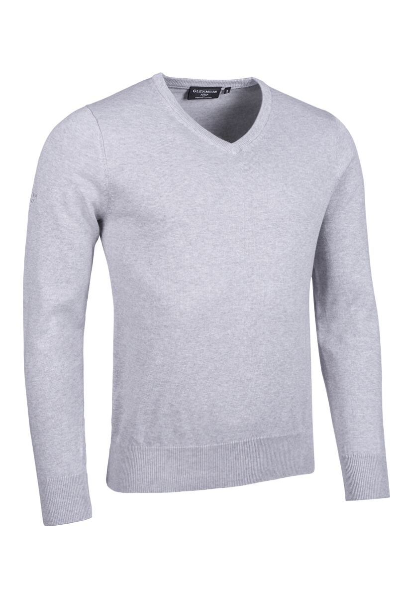 Mens V Neck Cotton Golf Sweater Light Grey Marl XL