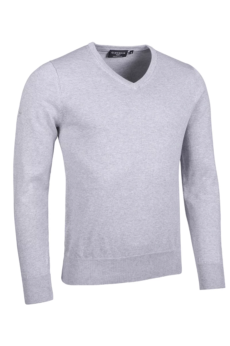 Official Ryder Cup 2027 Mens V Neck Cotton Lightweight Golf Sweater Light Grey Marl XL