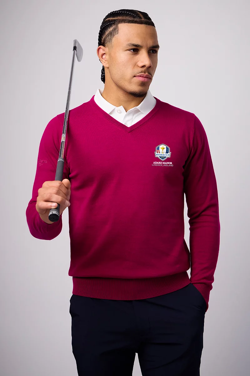 Official Ryder Cup 2027 Mens V Neck Cotton Lightweight Golf Sweater