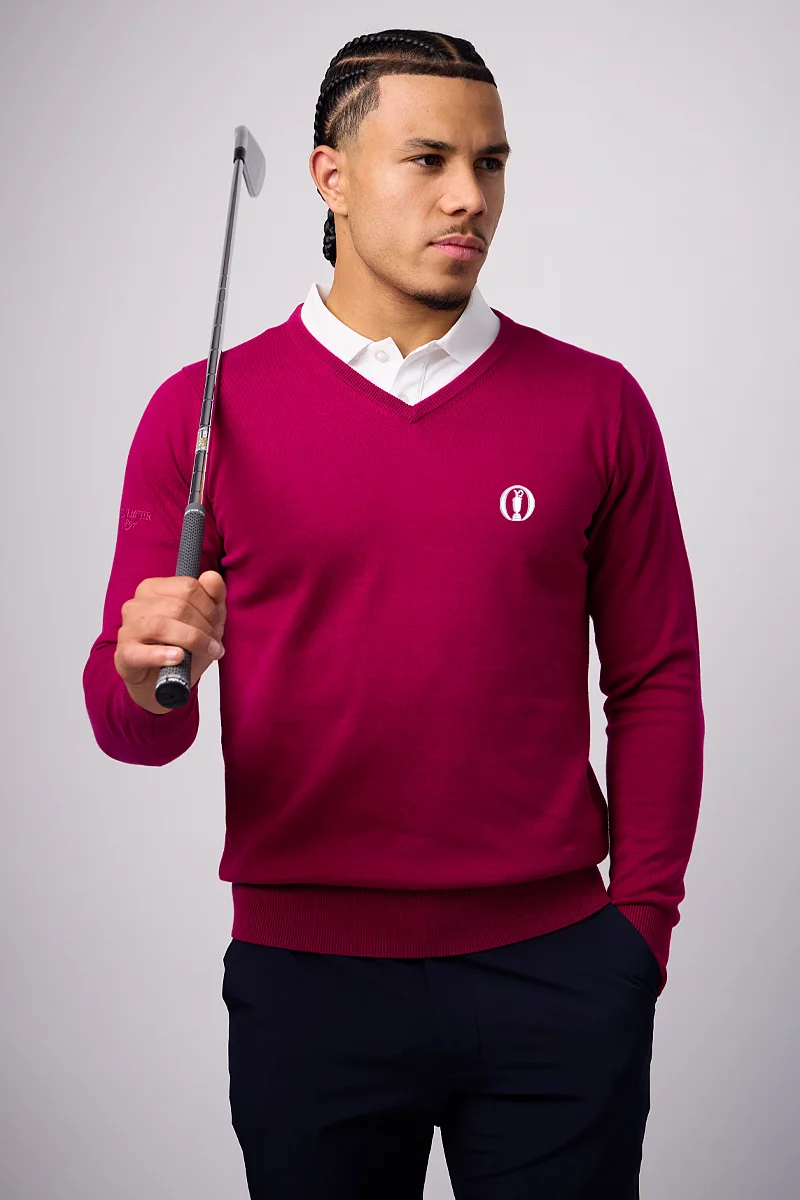 The Open Mens V Neck Cotton Lightweight Golf Sweater