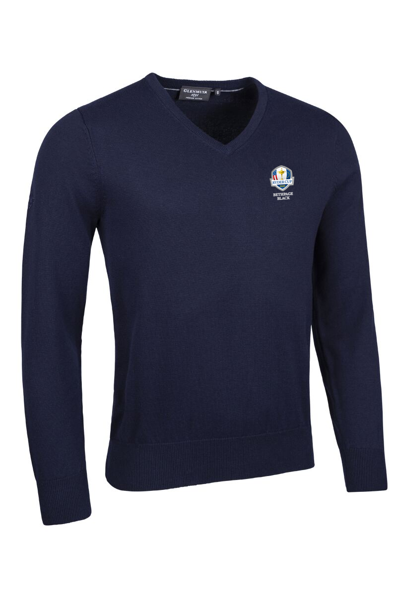 Official Ryder Cup 2025 Mens V Neck Cotton Golf Sweater Navy XXS