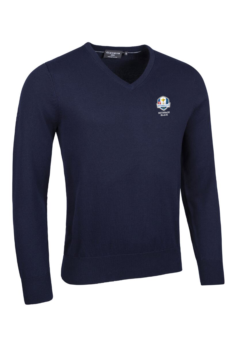 Official Ryder Cup 2025 Mens V Neck Cotton Golf Sweater Navy XS