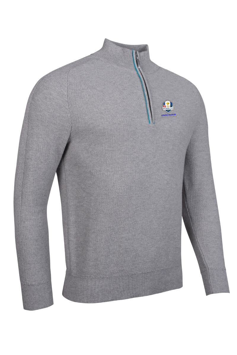 Official Ryder Cup 2027 Mens Quarter Zip Textured Raglan Sleeve Touch of Cashmere Golf Sweater