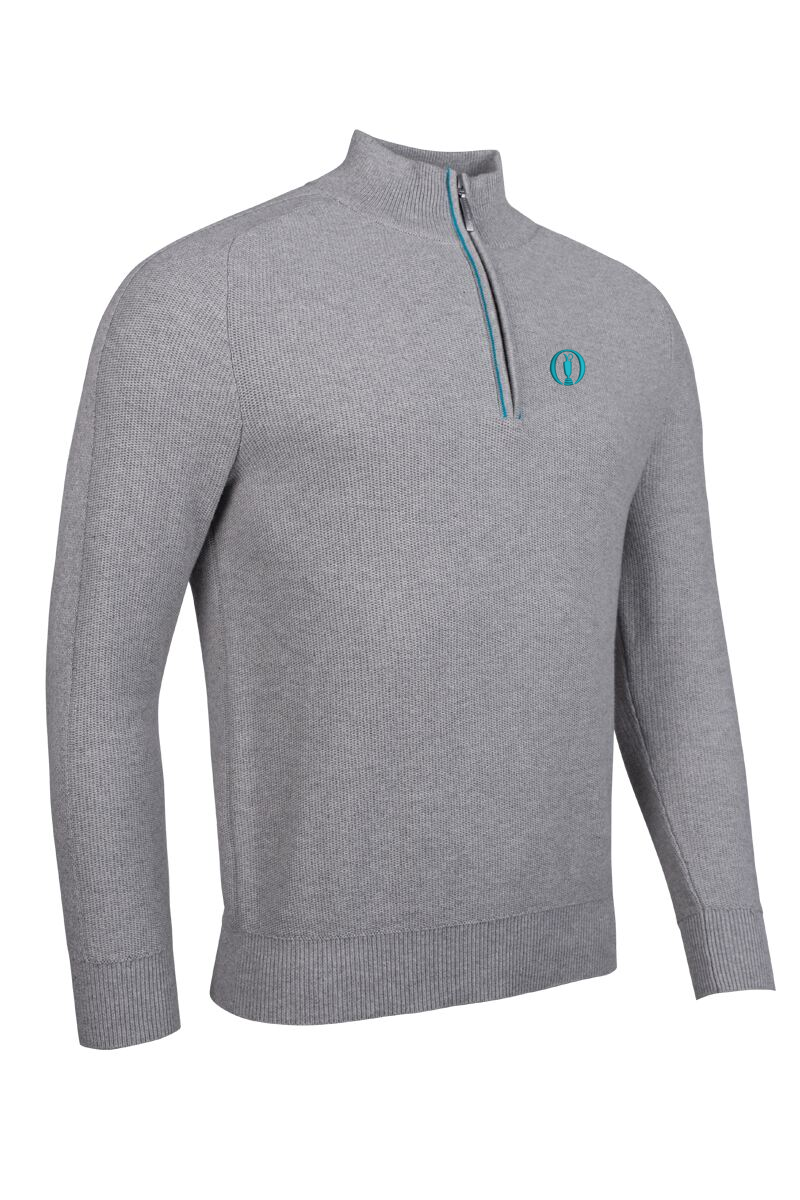 THE OPEN Mens Quarter Zip Textured Raglan Sleeve Touch of Cashmere Golf Sweater