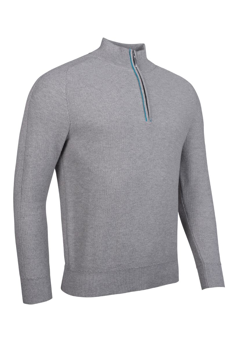 Mens Quarter Zip Textured Raglan Sleeve Touch of Cashmere Golf Sweater