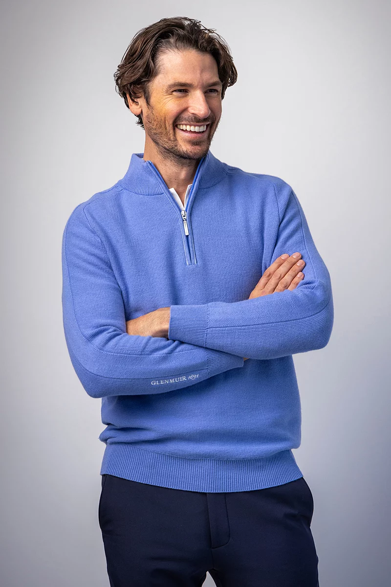 THE OPEN Mens Quarter Zip Textured Raglan Sleeve Touch of Cashmere Golf Sweater THE OPEN Mens Quarter Zip Textured Raglan Sleeve Touch of Cashmere Golf Sweater