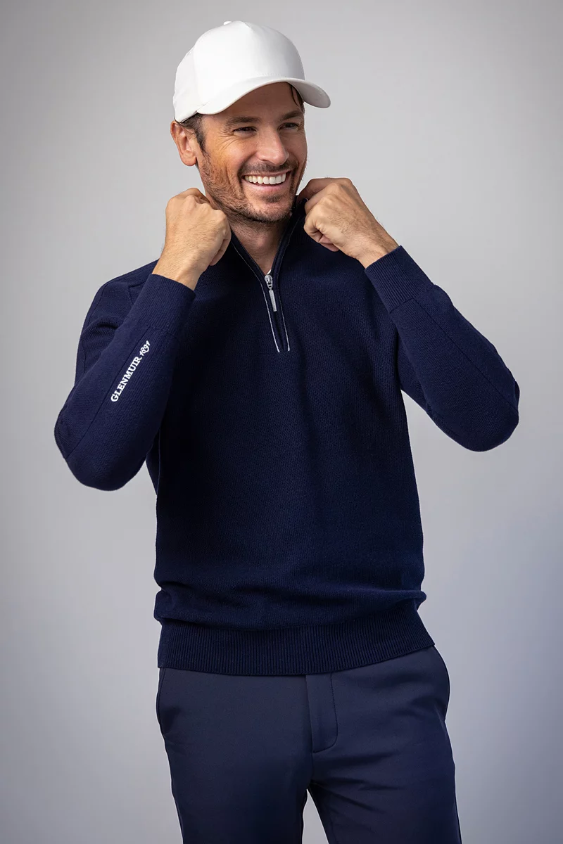 THE OPEN Mens Quarter Zip Textured Raglan Sleeve Touch of Cashmere Golf Sweater THE OPEN Mens Quarter Zip Textured Raglan Sleeve Touch of Cashmere Golf Sweater