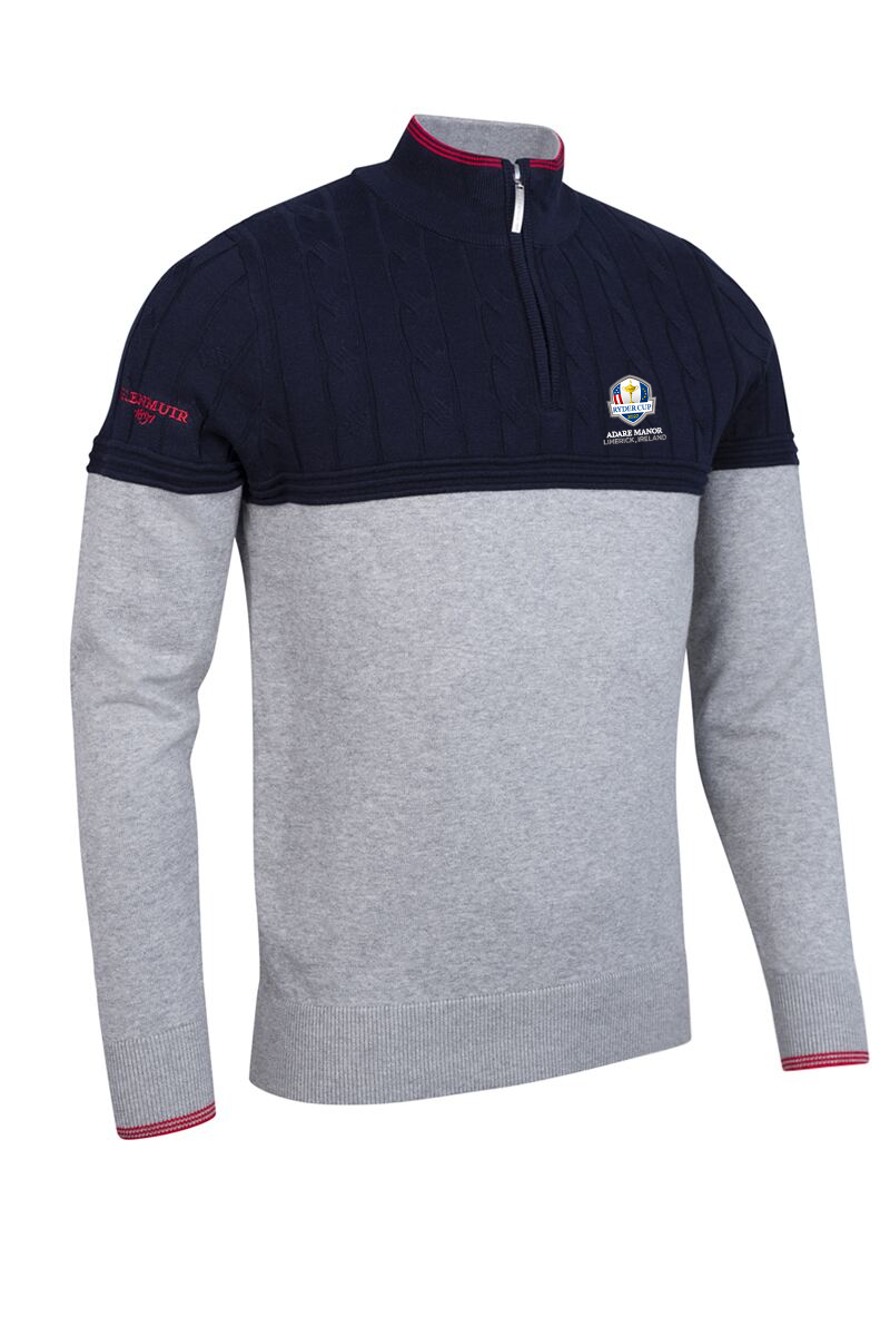 Official Ryder Cup 2027 Mens Quarter Zip Colour Block Cable Chest Cotton Lightweight Golf Pullover Official Ryder Cup 2027 Mens Quarter Zip Colour Block Cable Chest Cotton Lightweight Golf Pullover