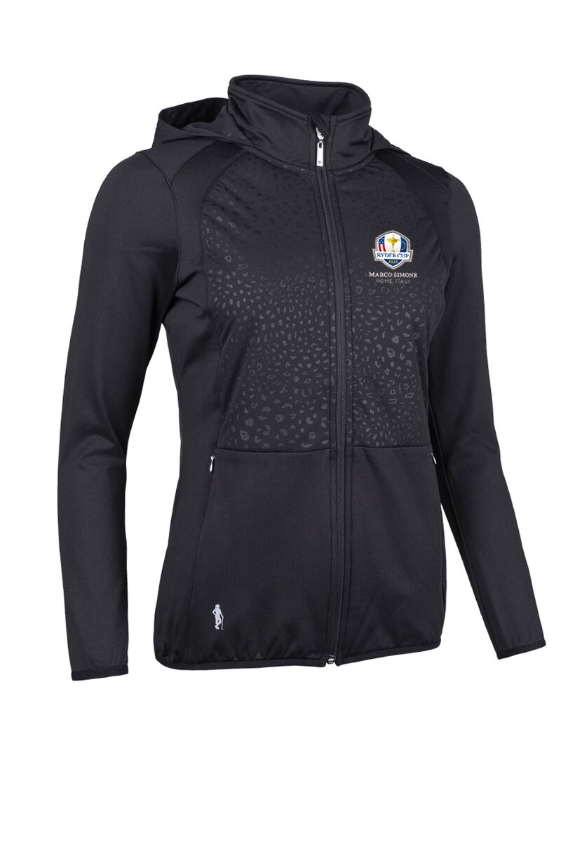 Official Ryder Cup 2025 Ladies Full Zip Animal Print Performance Hooded Jacket Black/Animal Print S