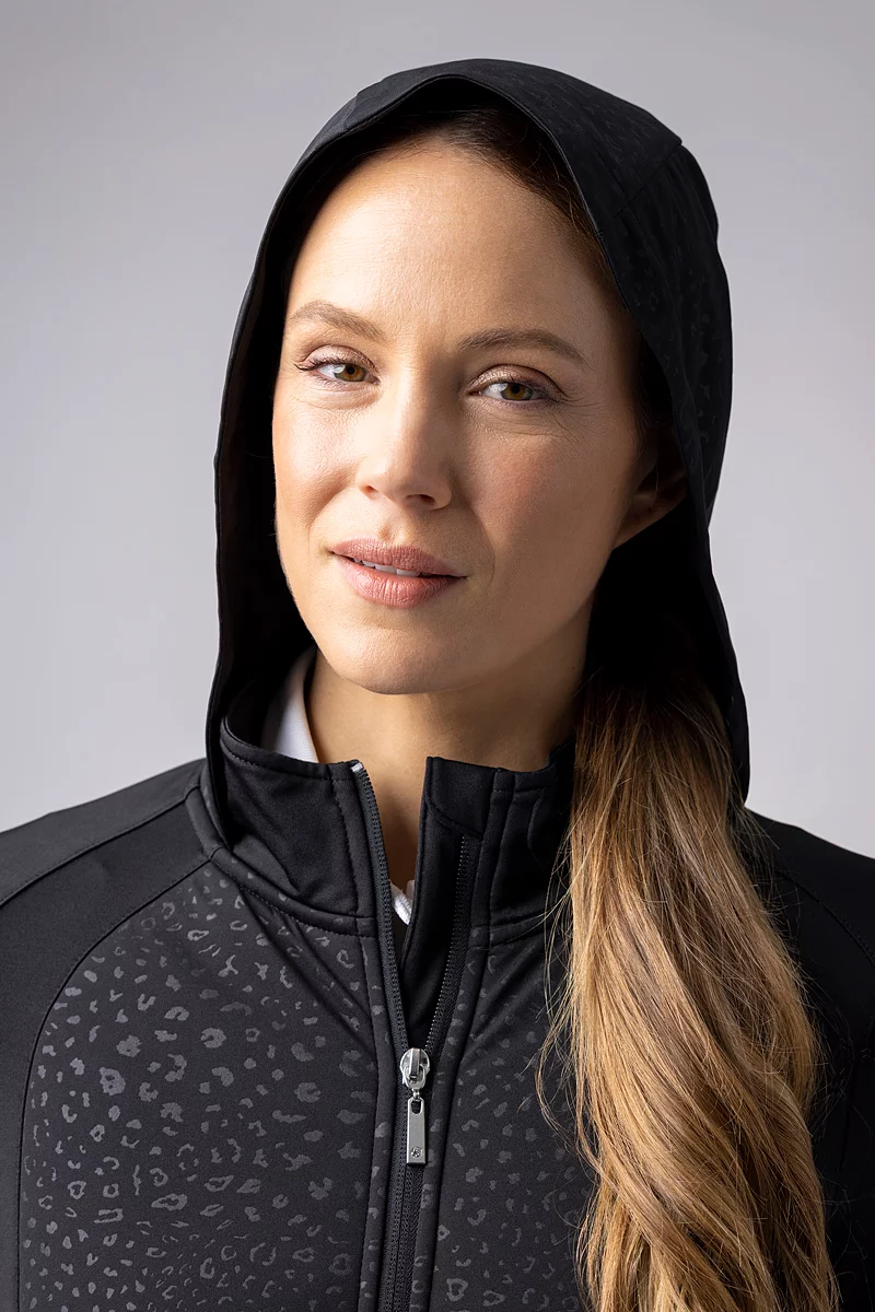 The Open Ladies Full Zip Animal Print Performance Heavyweight Hooded Jacket The Open Ladies Full Zip Animal Print Performance Heavyweight Hooded Jacket