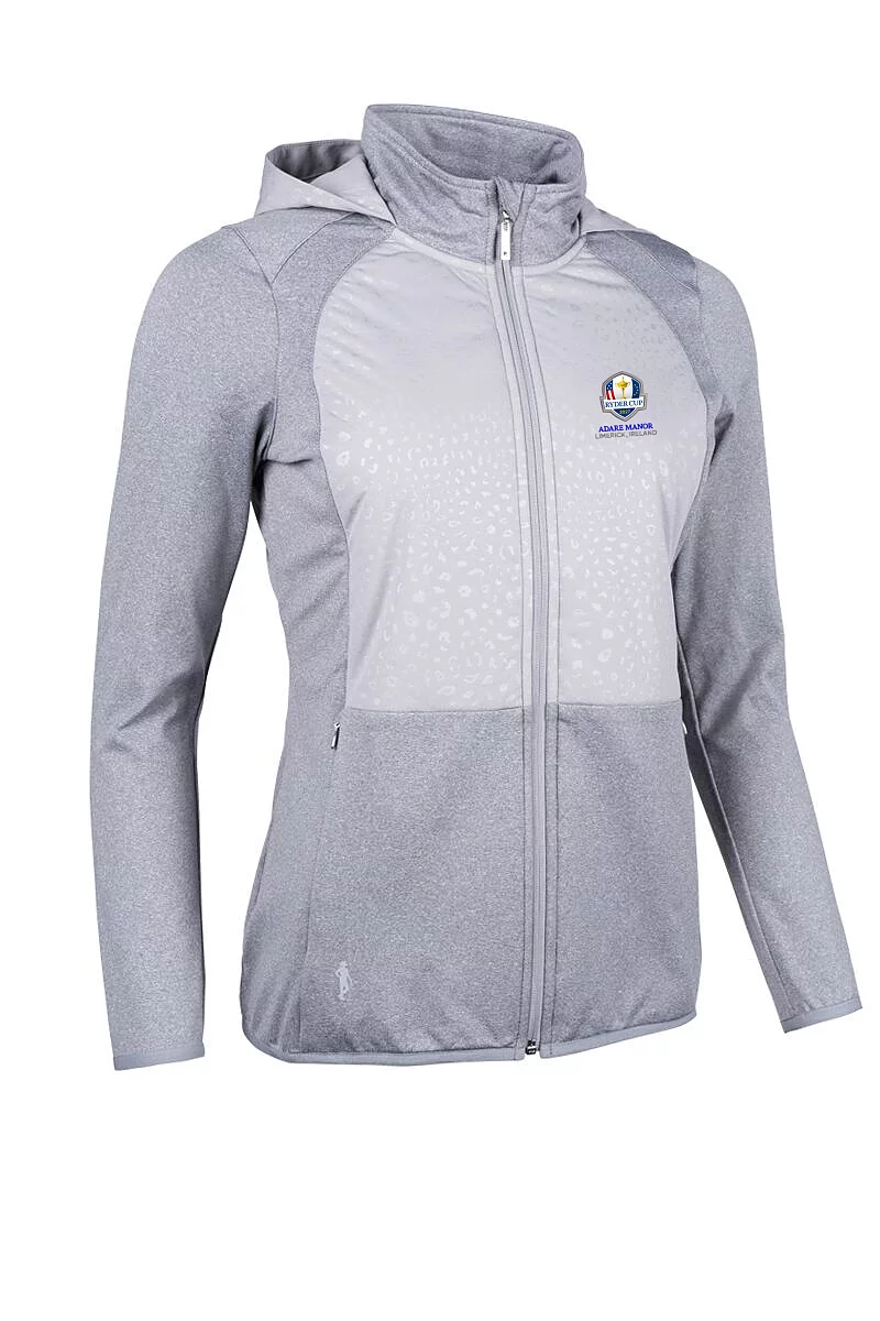 Official Ryder Cup 2027 Ladies Full Zip Animal Print Performance Hooded Jacket Light Grey Marl/Animal Print XXL