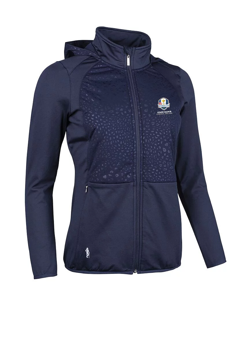 Official Ryder Cup 2027 Ladies Full Zip Animal Print Performance Hooded Jacket Navy/Animal Print M