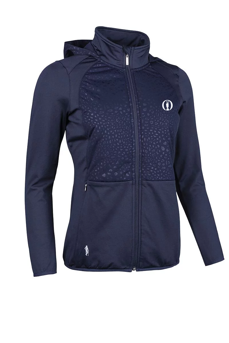 Official Ryder Cup 2027 Ladies Full Zip Animal Print Performance Hooded Jacket Navy/Animal Print S