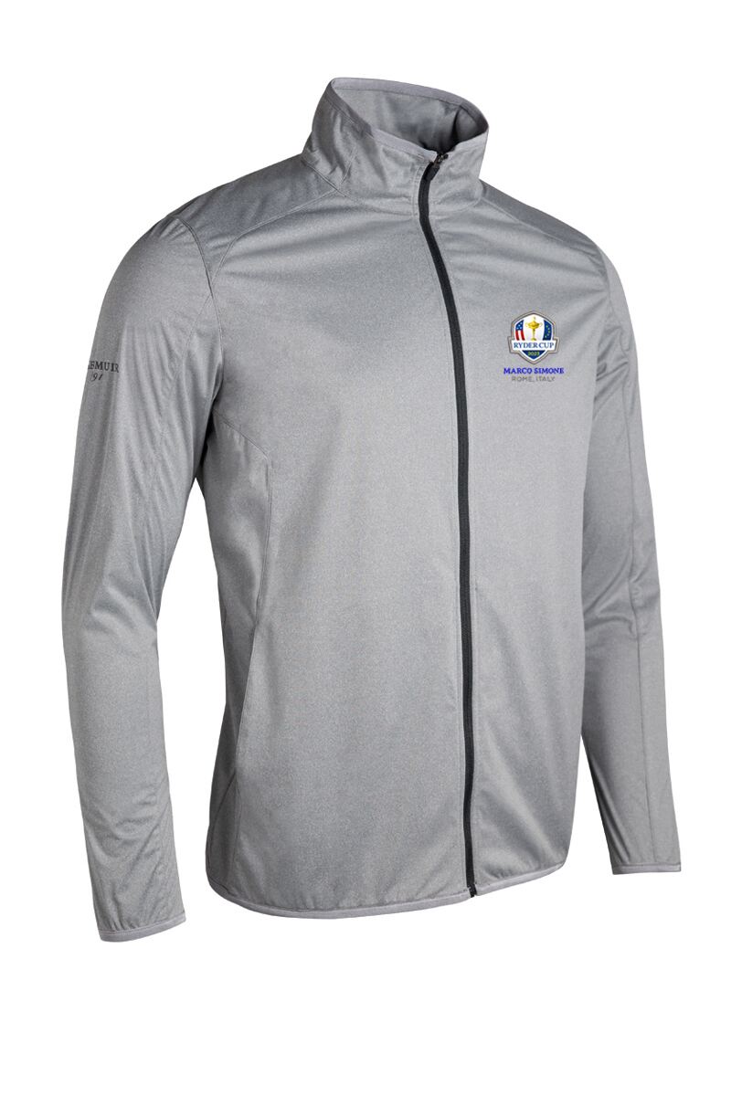 Official Ryder Cup 2025 Mens Zip Front Water Repellent Golf Jacket Light Grey Marl/Black S