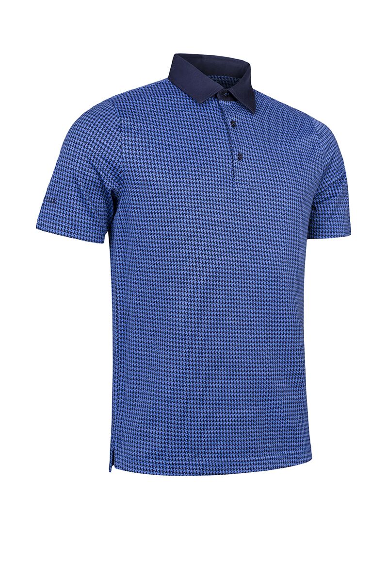Mens Micro Houndstooth Mercerised Cotton Luxury Golf Shirt Sale Navy/Tahiti M