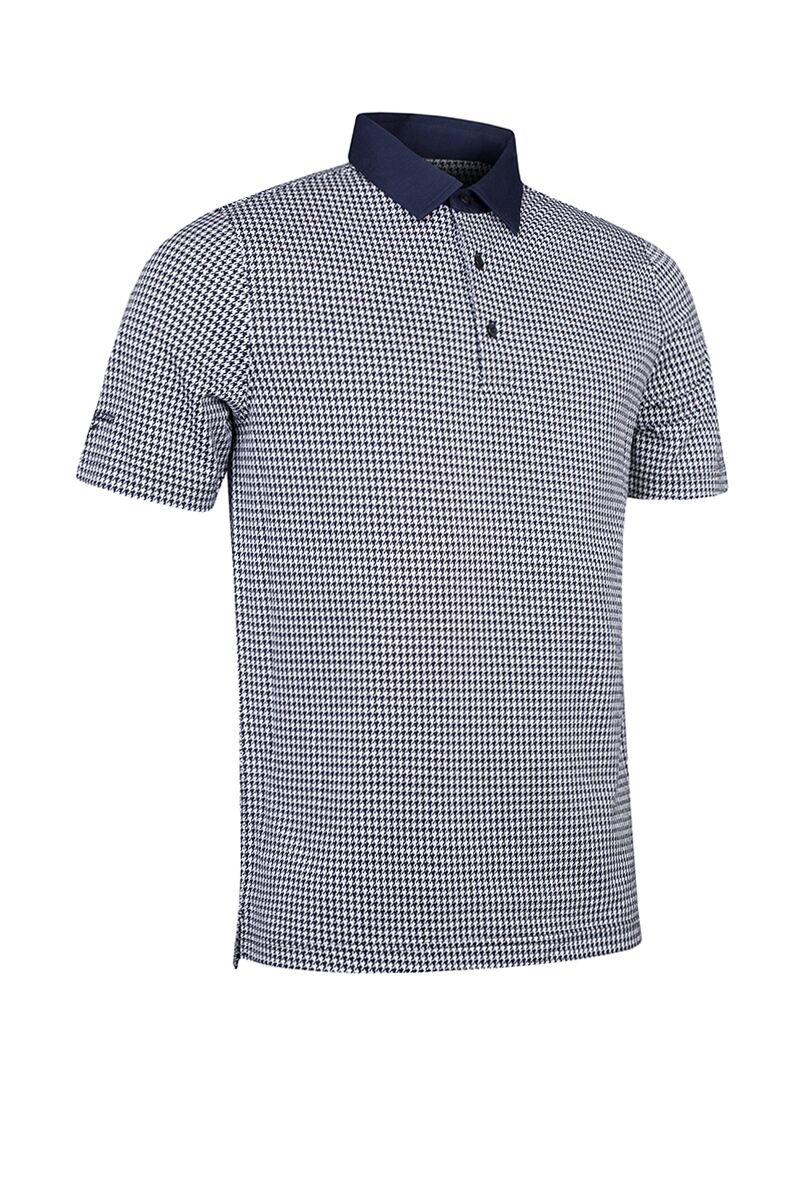 Mens Micro Houndstooth Mercerised Cotton Luxury Golf Shirt Sale Navy/White S