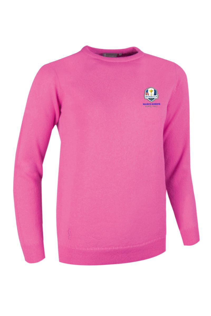 Official Ryder Cup 2025 Ladies Crew Neck Lambswool Golf Sweater Hot Pink XXL