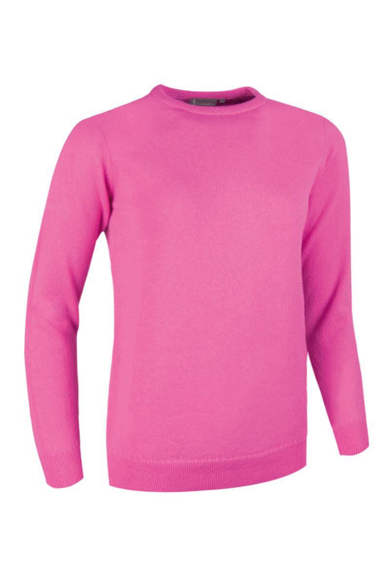 Ladies Crew Neck Lambswool Golf Sweater Hot Pink S