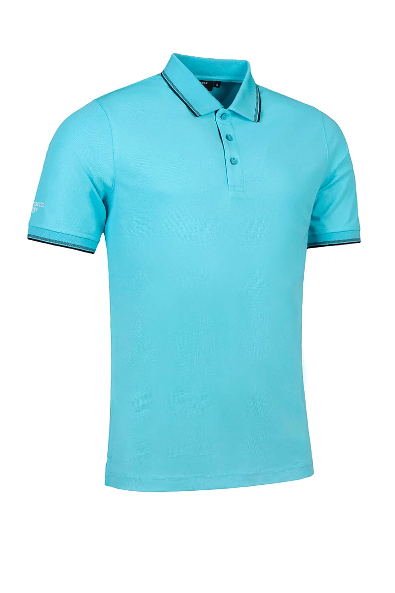 Mens Tipped Performance Pique Golf Polo Shirt Sale Aqua/Black XXL