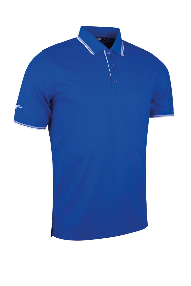 Mens Tipped Performance Pique Golf Polo Shirt Ascot Blue/White S