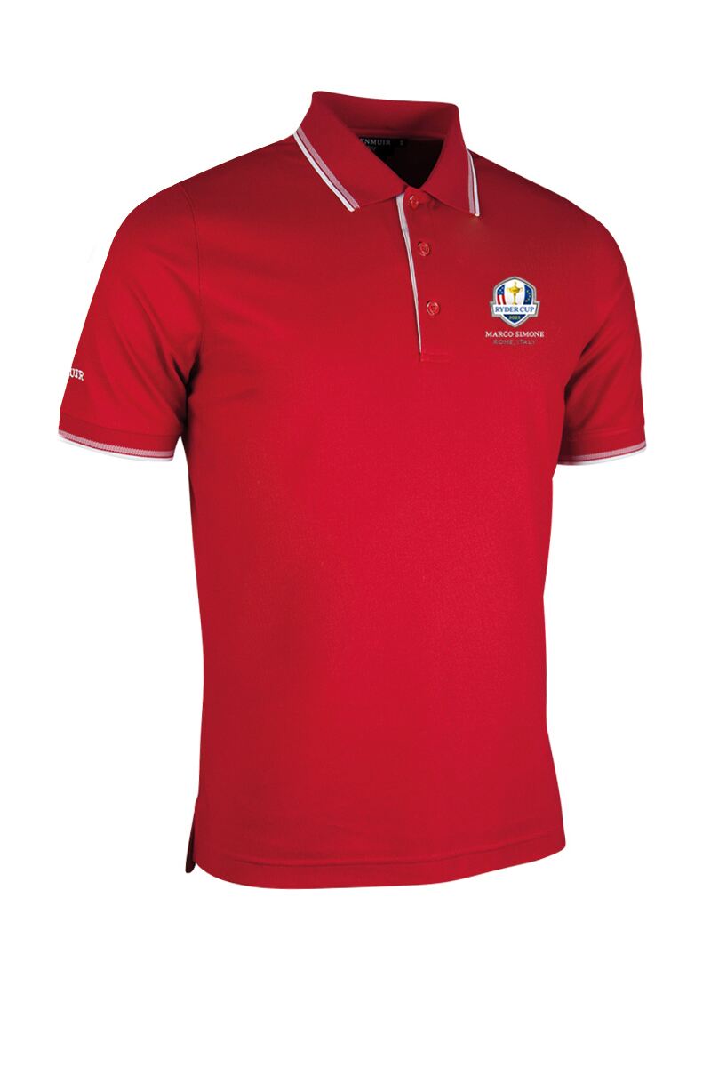 Official Ryder Cup 2025 Mens Tipped Performance Pique Golf Polo Shirt Garnet/White XL