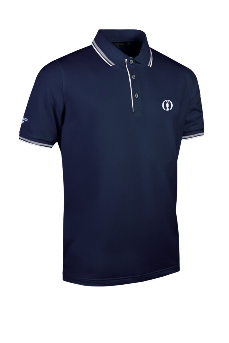 The Open Mens Tipped Performance Pique Golf Polo Shirt Navy/White S