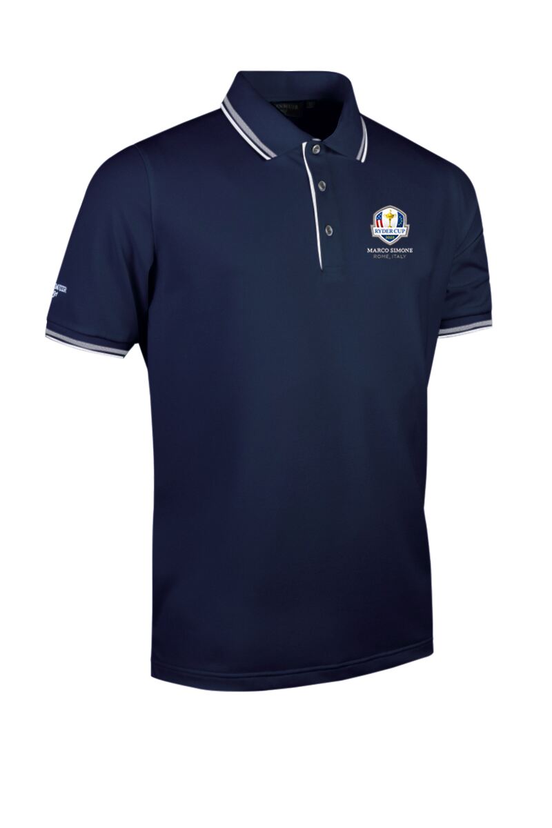 Official Ryder Cup 2025 Mens Tipped Performance Pique Golf Polo Shirt Navy/White XL