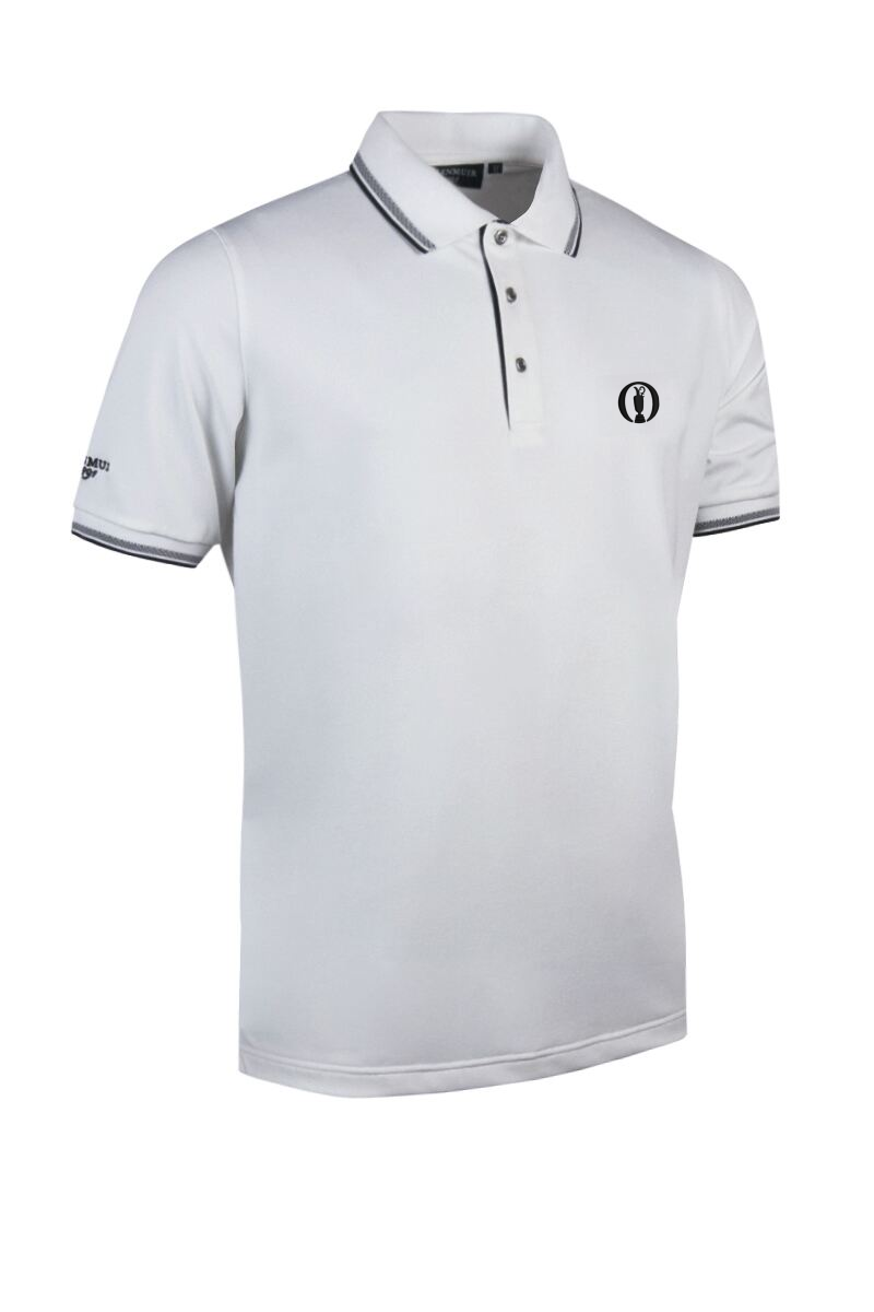 The Open Mens Tipped Performance Pique Golf Polo Shirt White/Black S
