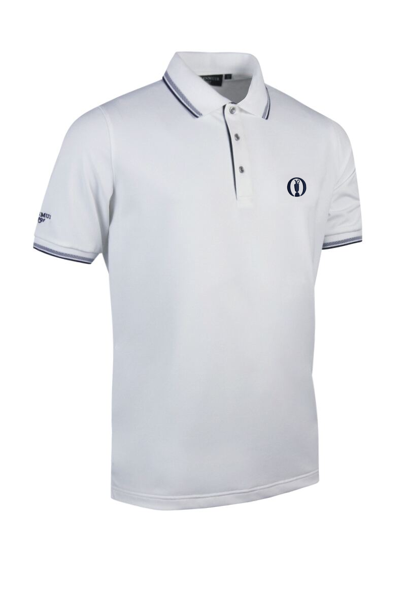 The Open Mens Tipped Performance Pique Golf Polo Shirt White/Navy S