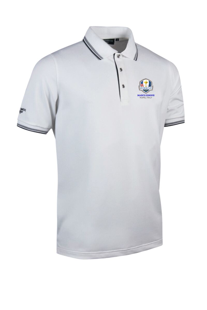 Official Ryder Cup 2025 Mens Tipped Performance Pique Golf Polo Shirt White/Black L