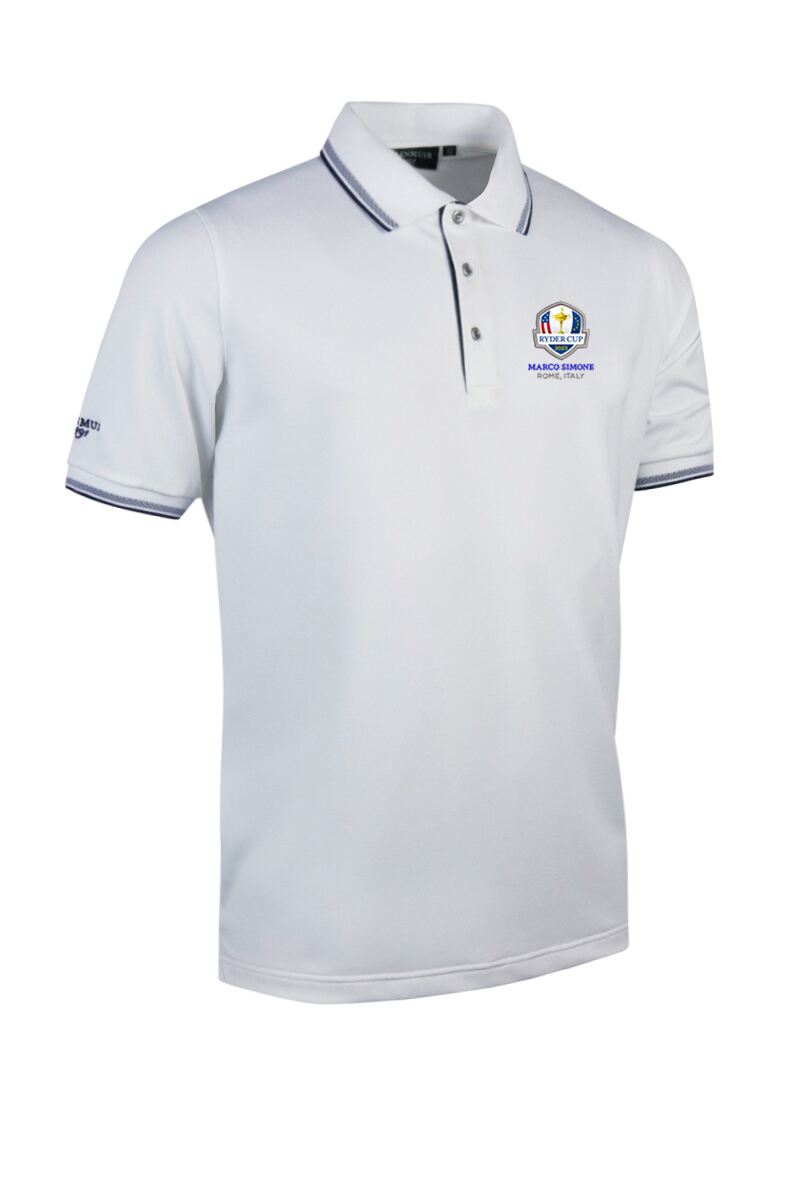Official Ryder Cup 2025 Mens Tipped Performance Pique Golf Polo Shirt White/Navy L