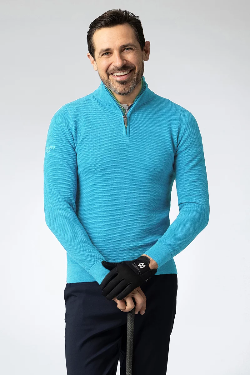 Mens Quarter Zip Textured Suede Placket Cotton Lightweight Golf Sweater Sale