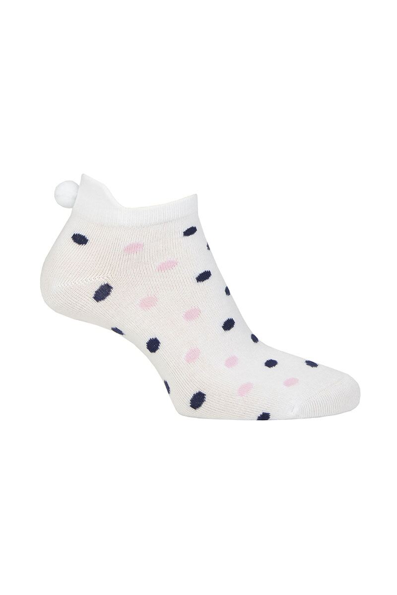 Ladies Fashion Patterned Secret Golf Socks White/Candy & Navy Dots UK 4-8