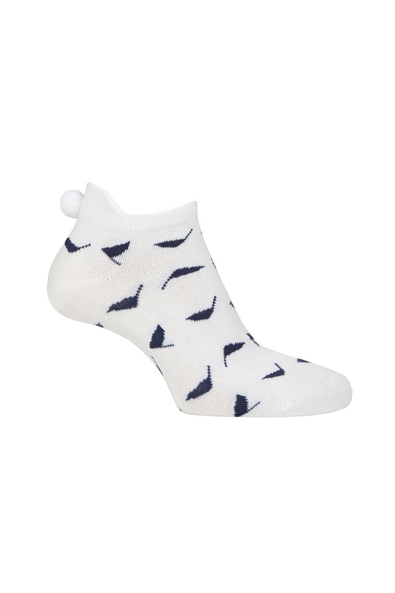 Ladies Fashion Patterned Secret Golf Socks - FREE GIFT ADD ON BASKET PAGE White/Navy Flags UK 4-8