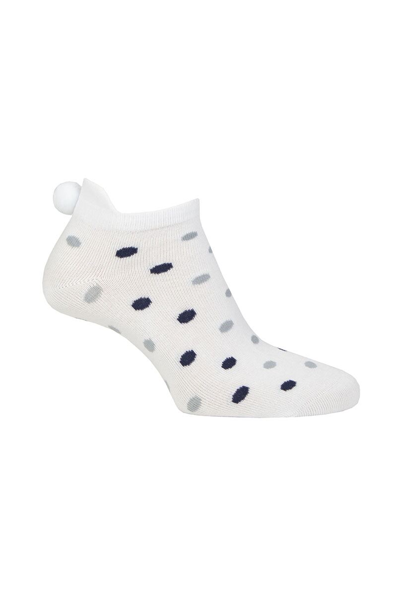 Ladies Fashion Patterned Secret Golf Socks White/Navy & Light Grey Dots UK 4-8