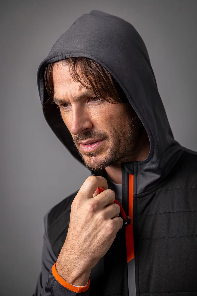 Mens Zip Front Colour Block Showerproof Hybrid Padded Golf Hoodie Mens Zip Front Colour Block Showerproof Hybrid Padded Golf Hoodie