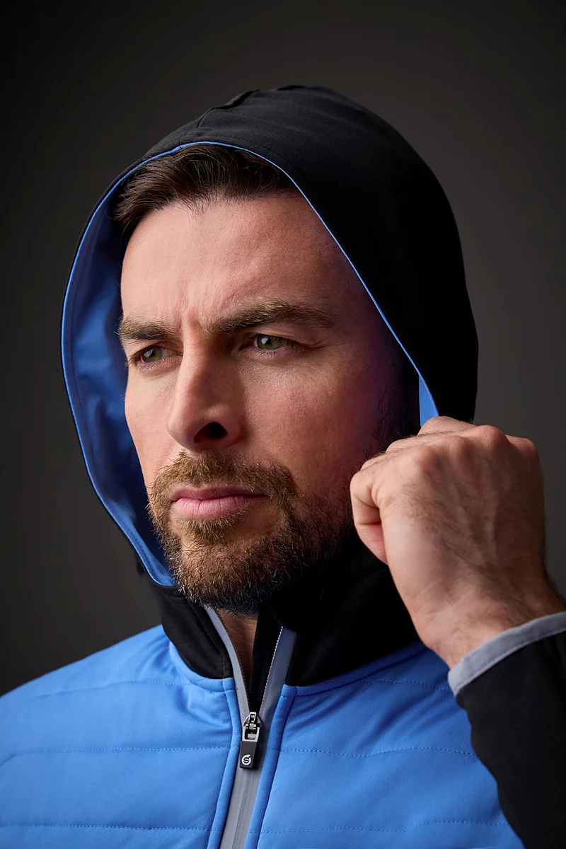 Mens Zip Front Colour Block Showerproof Hybrid Padded Golf Hoodie Sale