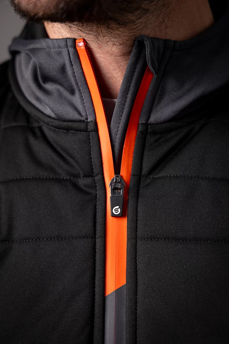 Mens Zip Front Colour Block Showerproof Hybrid Padded Golf Hoodie Mens Zip Front Colour Block Showerproof Hybrid Padded Golf Hoodie