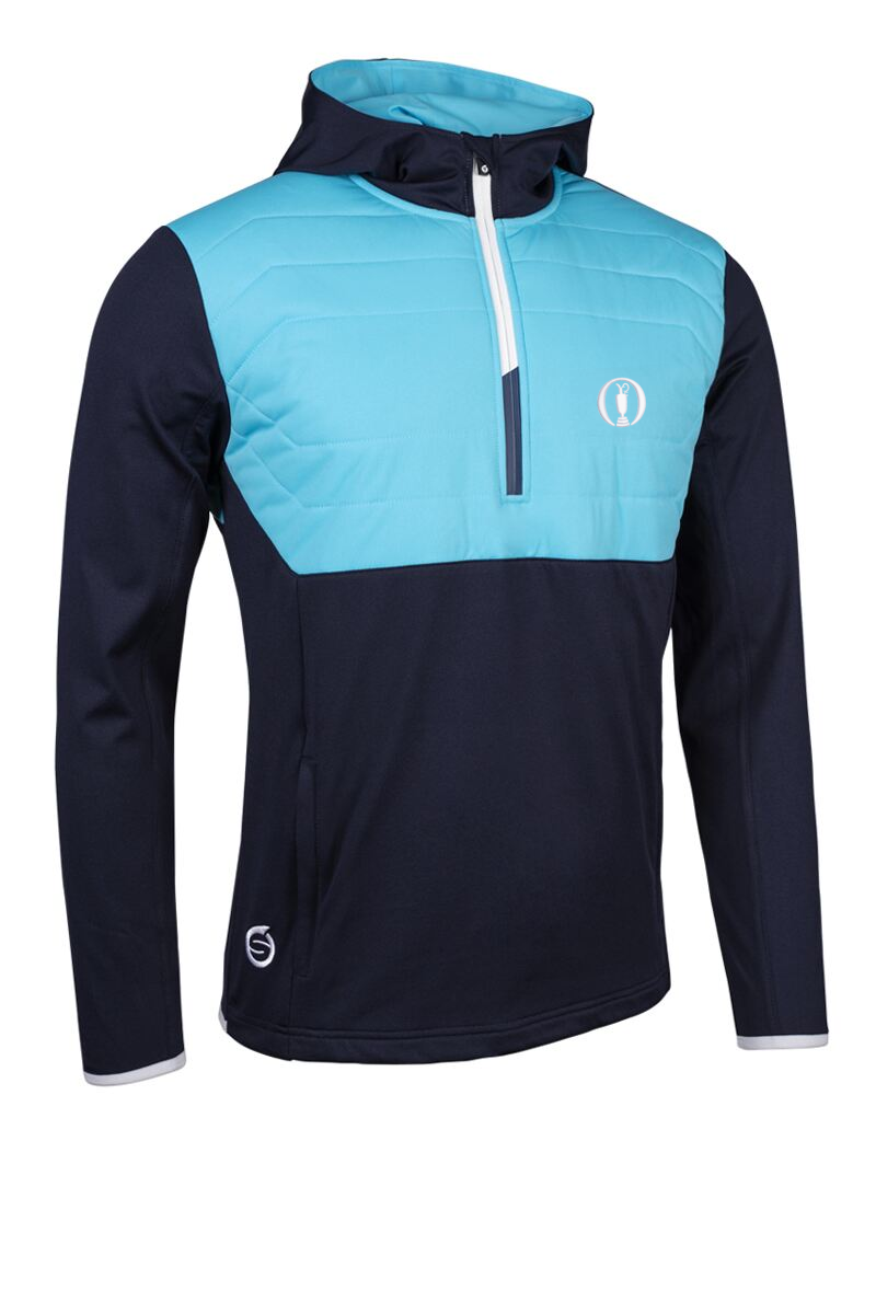 The Open Mens Zip Front Colour Block Showerproof Hybrid Padded Golf Hoodie
