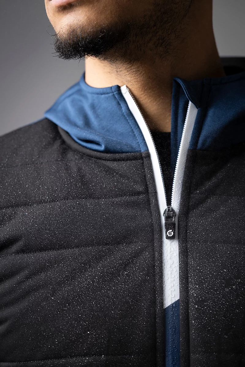 Mens Zip Front Colour Block Showerproof Hybrid Padded Golf Hoodie Sale